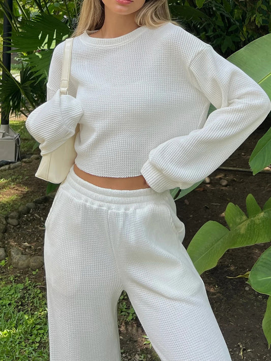 Lux Waffle-Knit Top and Pants Set