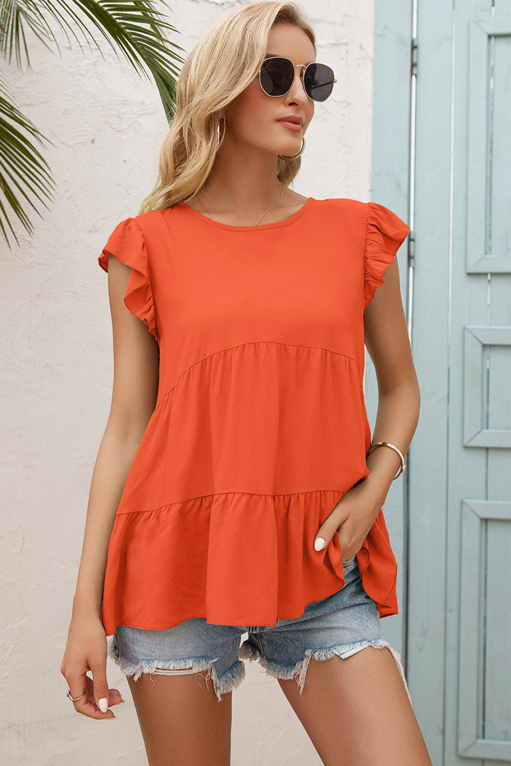 Ruffle Shoulder Tiered Top